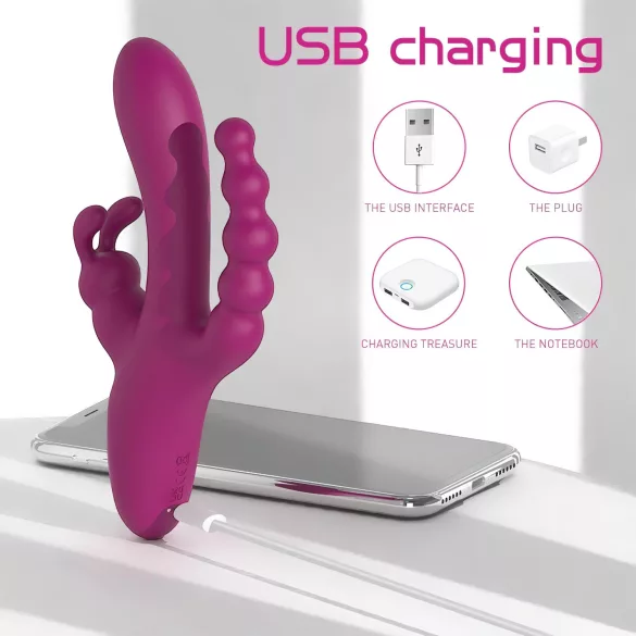Sex HD Joker - vibrador recargable impermeable triple - silicona lila
