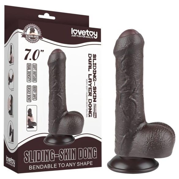 Lovetoy Sliding-Skin - dildo realista con testículos - 18,3 cm - marrón