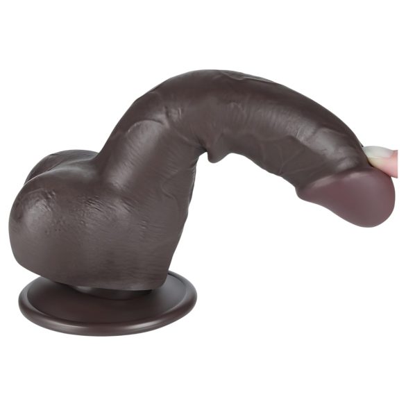 Lovetoy Sliding-Skin - dildo realista con testículos - 19,5 cm - marrón