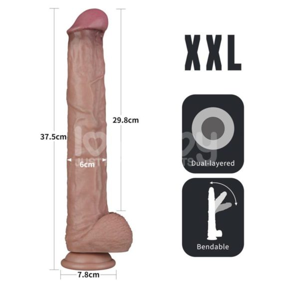 Lovetoy - dildo realista XXL - doble capa - 36,5 cm - color natural