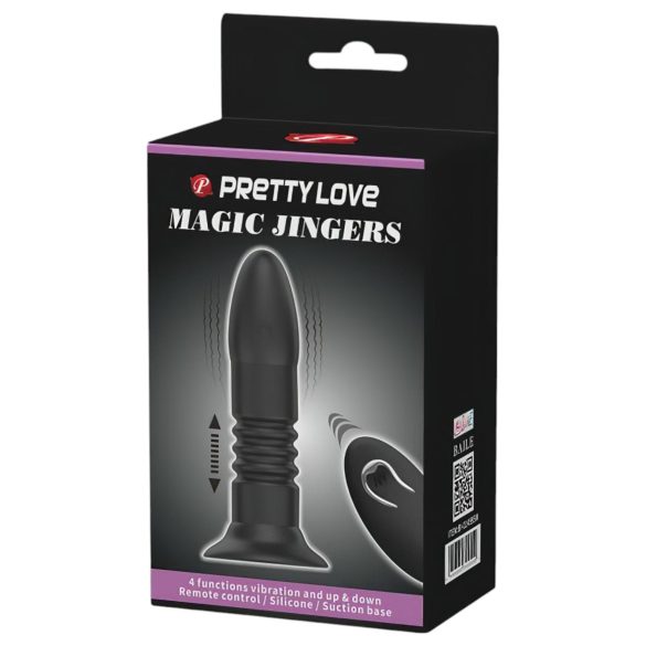 Pretty Love Magic Jinger - consolador anal vibrador con empuje - silicona negra