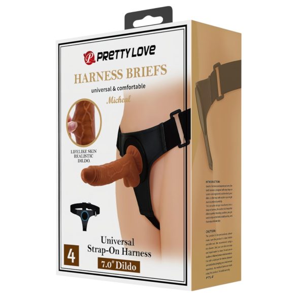 Pretty Love - arnés universal con consolador - 17 cm - negro