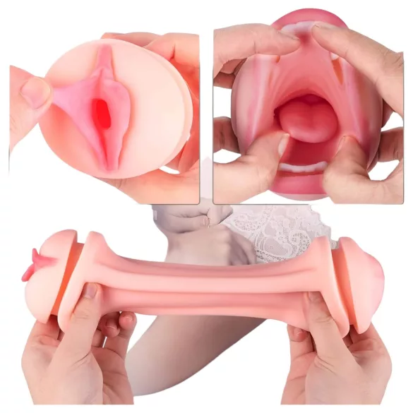 Vibeconnect - masturbador boca y vagina realista - silicona piel negra