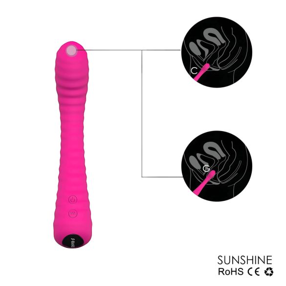 Sex HD Sunshine - vibrador punto G recargable con estrías - silicona rosa
