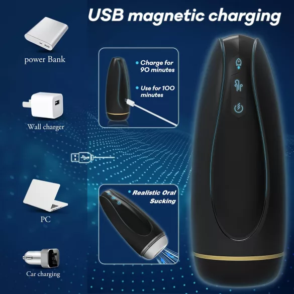 Sex HD Hawk - masturbador recargable vibrador y succionador - negro/blanco