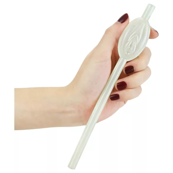 Lovetoy - pajita erótica con forma de vulva - brillante - blanca