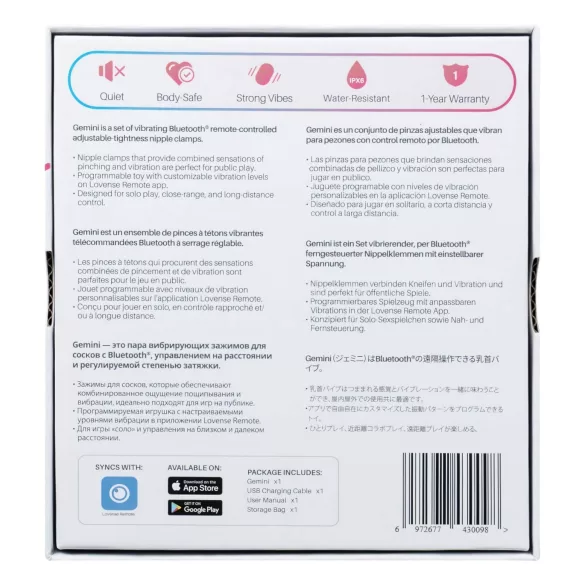 Lovense Gemini - Pinzas vibradoras para pezones controladas por app (rosa)