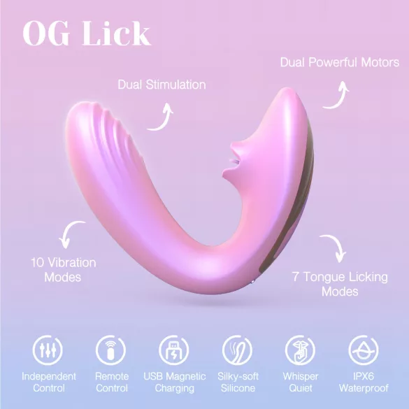 Tracy's Dog OG Lick - Vibrador punto G y estimulador clítoris - silicona rosa