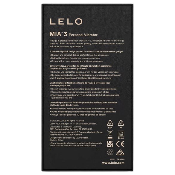 LELO Mia 3 - vibrador de lápiz de labios para viajar (negro)