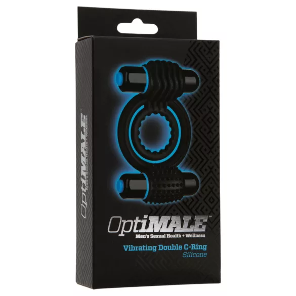 Doc Johnson Optimale - anillo doble vibrador para pene (negro)