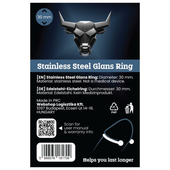 Anillo metálico inox para el glande, retrasa la eyaculación (30mm)