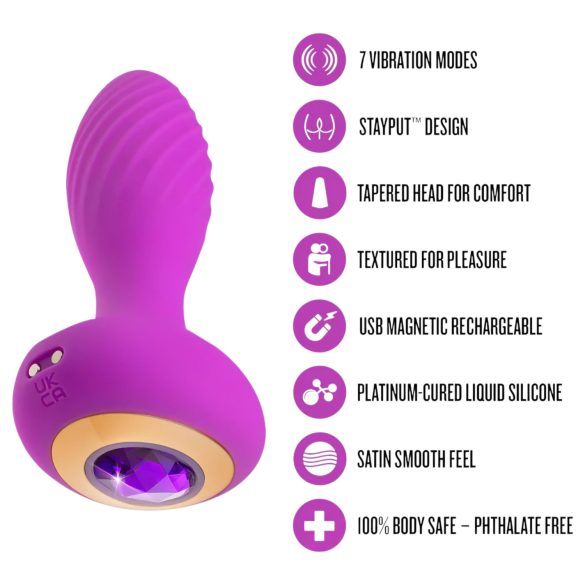 Oh My Gem - plug anal vibrador con gema - silicona lila