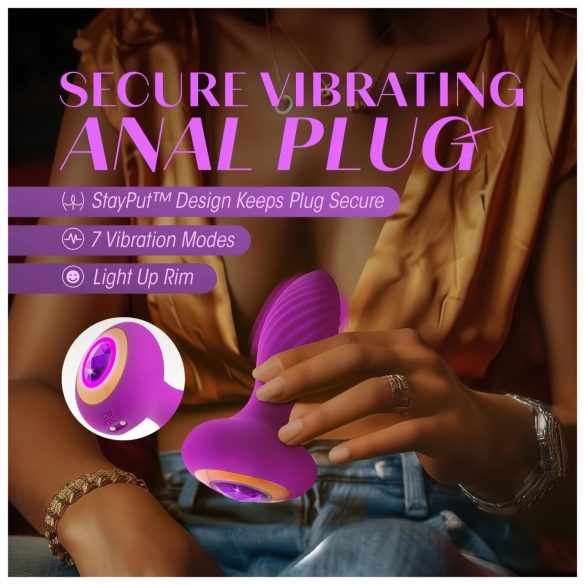 Oh My Gem - plug anal vibrador con gema - silicona lila