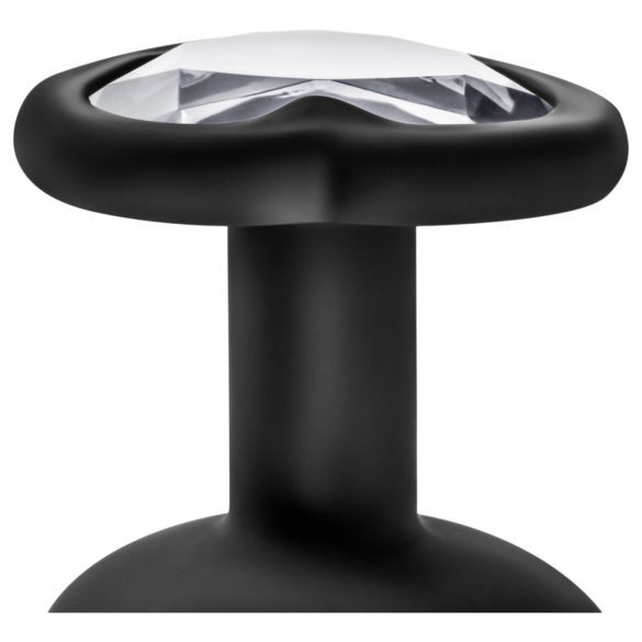 Temptasia S - plug anal corazón con piedra plateada - silicona negra - pequeño
