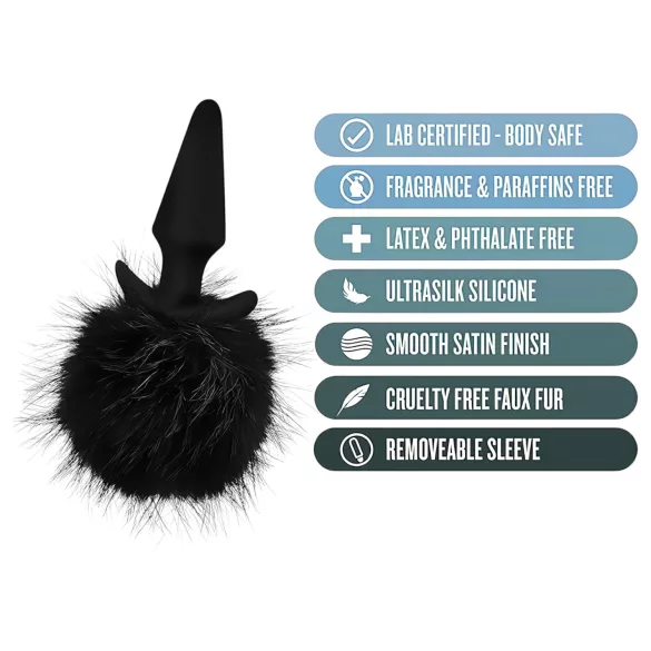 Anal Adventures Platinum - plug anal cola de conejo - silicona negro
