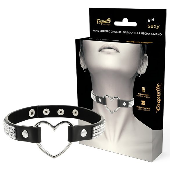 Coquette - collar negro con colgante de corazón y strass