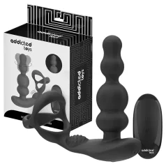   Addicted Toys - vibrador anal rotatorio con anillo para pene - silicona negra