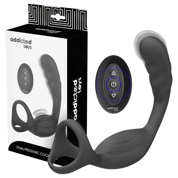 Addicted Toys - vibrador anal con anillo para pene y testículos - silicona negra