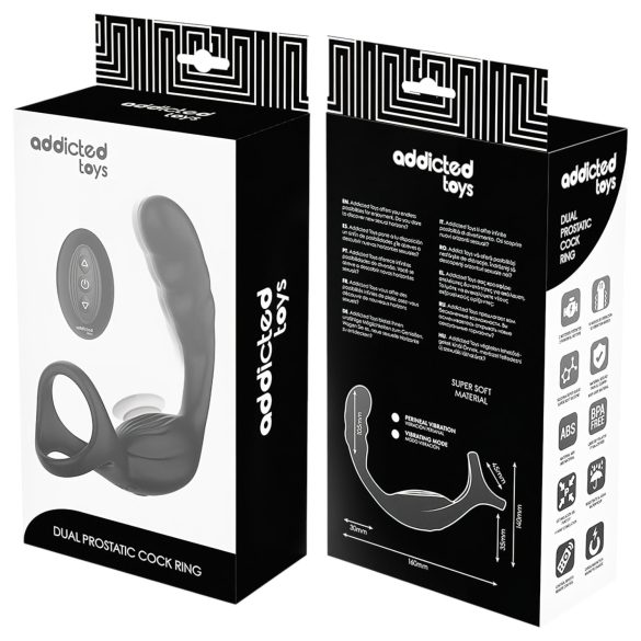 Addicted Toys - vibrador anal con anillo para pene y testículos - silicona negra