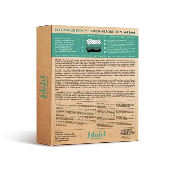 Adalet Natura Super - braga menstrual - absorbente - algodón negro