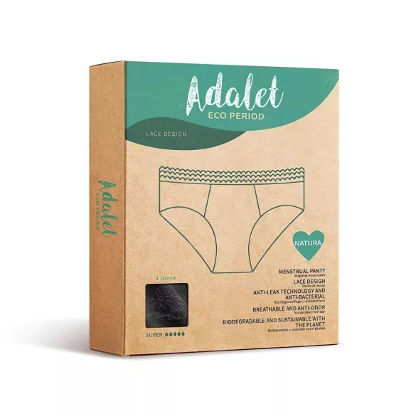 Adalet Natura Super - braga menstrual - absorbente - algodón negro - M