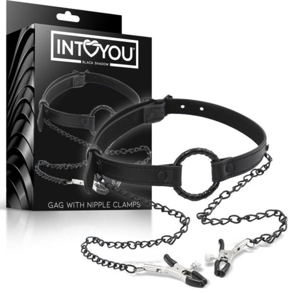 INTOYOU - Mordaza con pinzas para pezones (negro)
