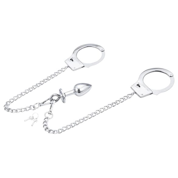 LateToBed - juego de esposas BDSM con plug anal - metal plateado