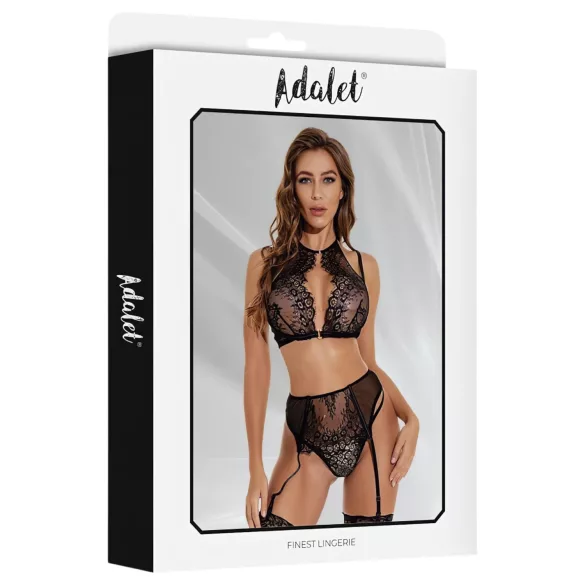 Adalet Evelyn - conjunto lencería 3 piezas encaje - negro