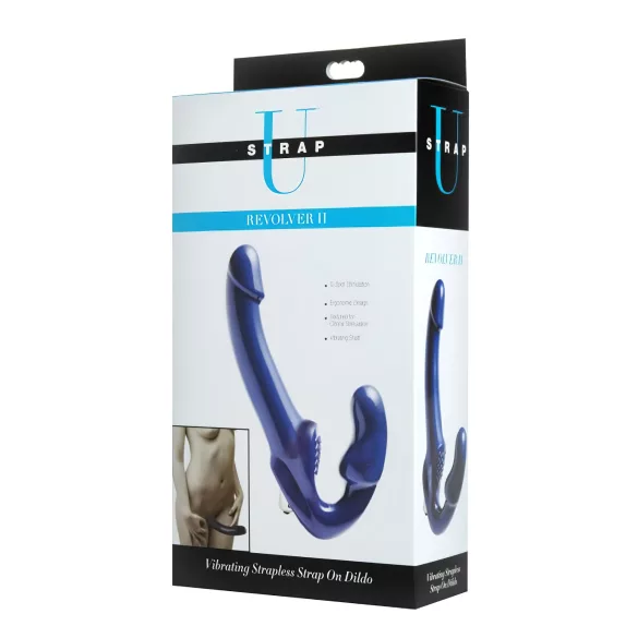 Strap U Revolver II - arnés con consolador vibrador - silicona azul