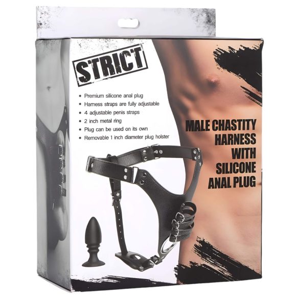 Strict - Cinturón de castidad masculino con plug anal (negro)
