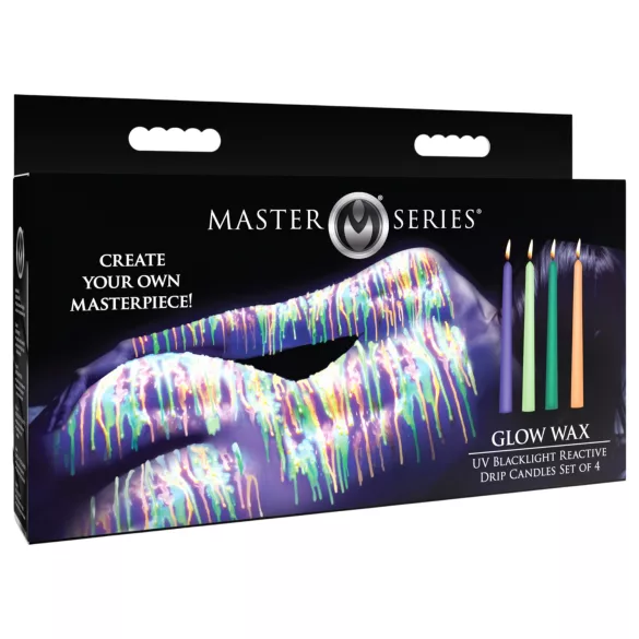 XR Brands - Vela corporal BDSM UV reactiva - colores (4 uds)