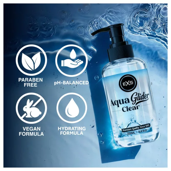 EXS AquaGlider Clear - lubricante transparente a base de agua en frasco con dosificador (250 ml)
