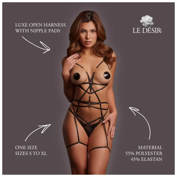 Le Désir Luxe - conjunto de arnés corporal abierto (negro)