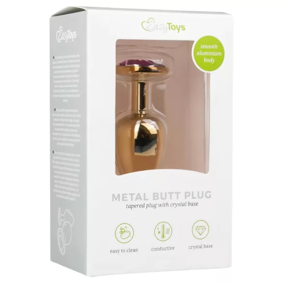 EasyToys Metal No.1 - plug anal de cono con piedra lila (dorado, 2,5 cm)