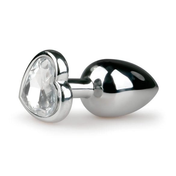 Plug anal metálico con piedra corazón (plata-blanco)