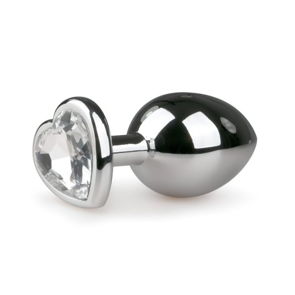 Plug Anal Metálico No.7 de Easytoys con Piedra Blanca - Corazón Plateado