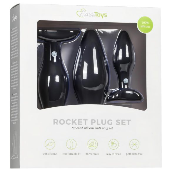 Easytoys Rocket - set de plugs anales - silicona negra - 3 piezas