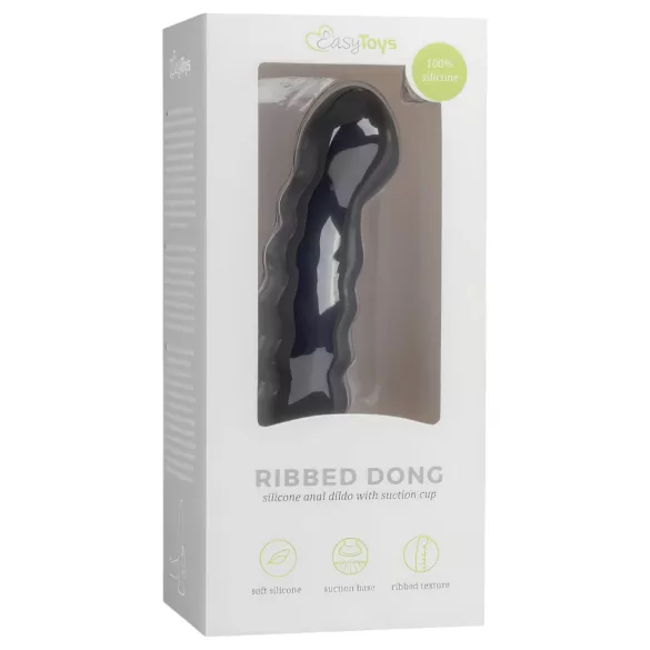 Easytoys Ribbed - dildo anal con ventosa - silicona negra 14cm
