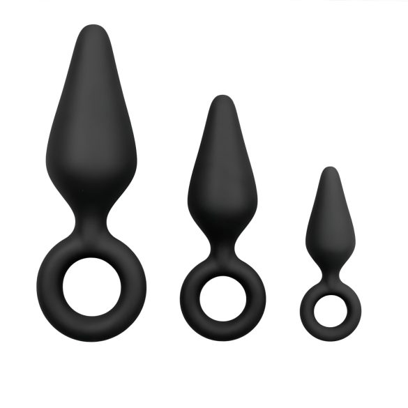Easytoys - set de plug anal con anillos - 3 piezas (negro)