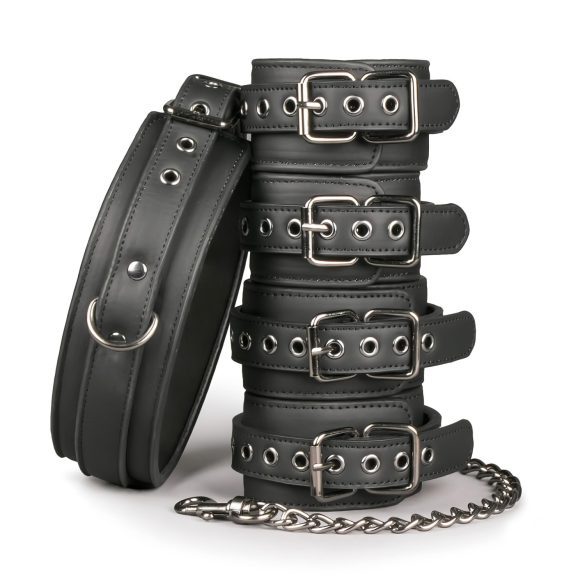 Easytoys - Set de collar, esposas de muñeca y tobillera (negro)