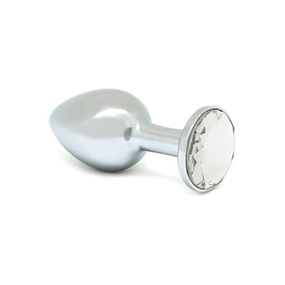 Rimba XS - Plug anal de metal plateado con piedras transparentes