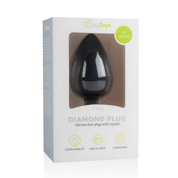 Easytoys Diamond - plug anal negro con joya grande blanca