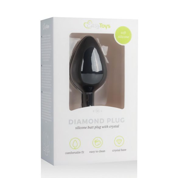 Easytoys Diamond - plug anal negro con gemas blancas (mediano)