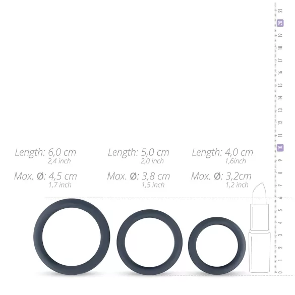 Boners - set de anillos para pene de silicona - 3 piezas - gris