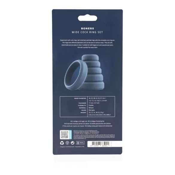 Boners - set de anillos para pene - silicona - 6 piezas - gris