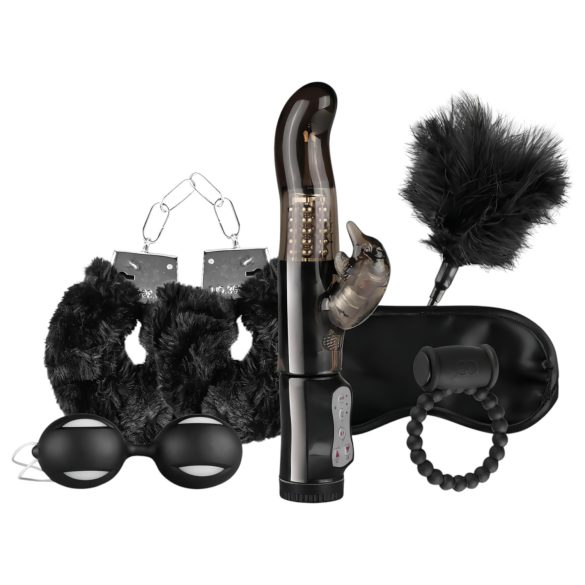 LoveBoxxx I love Black - juego de ataduras con vibrador (6 piezas)