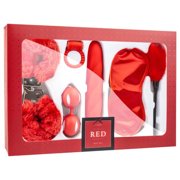 LoveBoxxx I love Red - kit de restricción con vibrador 6 piezas - rojo