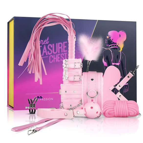 Cofre de Placer Secreto - Set BDSM Avanzado de 14 Piezas (Rosa)