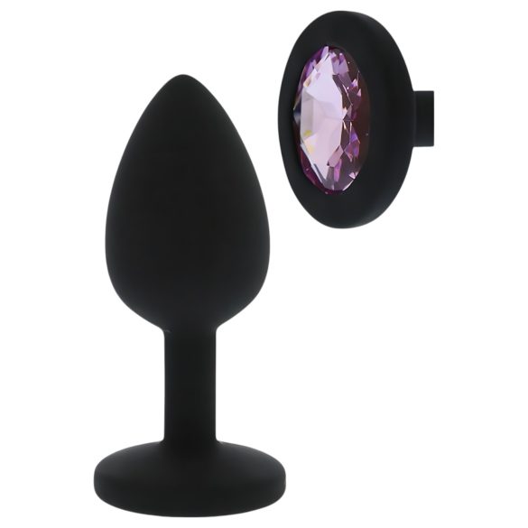 Favoritos Atemporales - Plug Anal de Silicona con Piedra Púrpura (Negro)