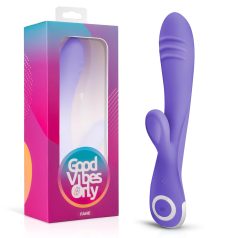 Vibrador conejo púrpura con brazo estimulador.